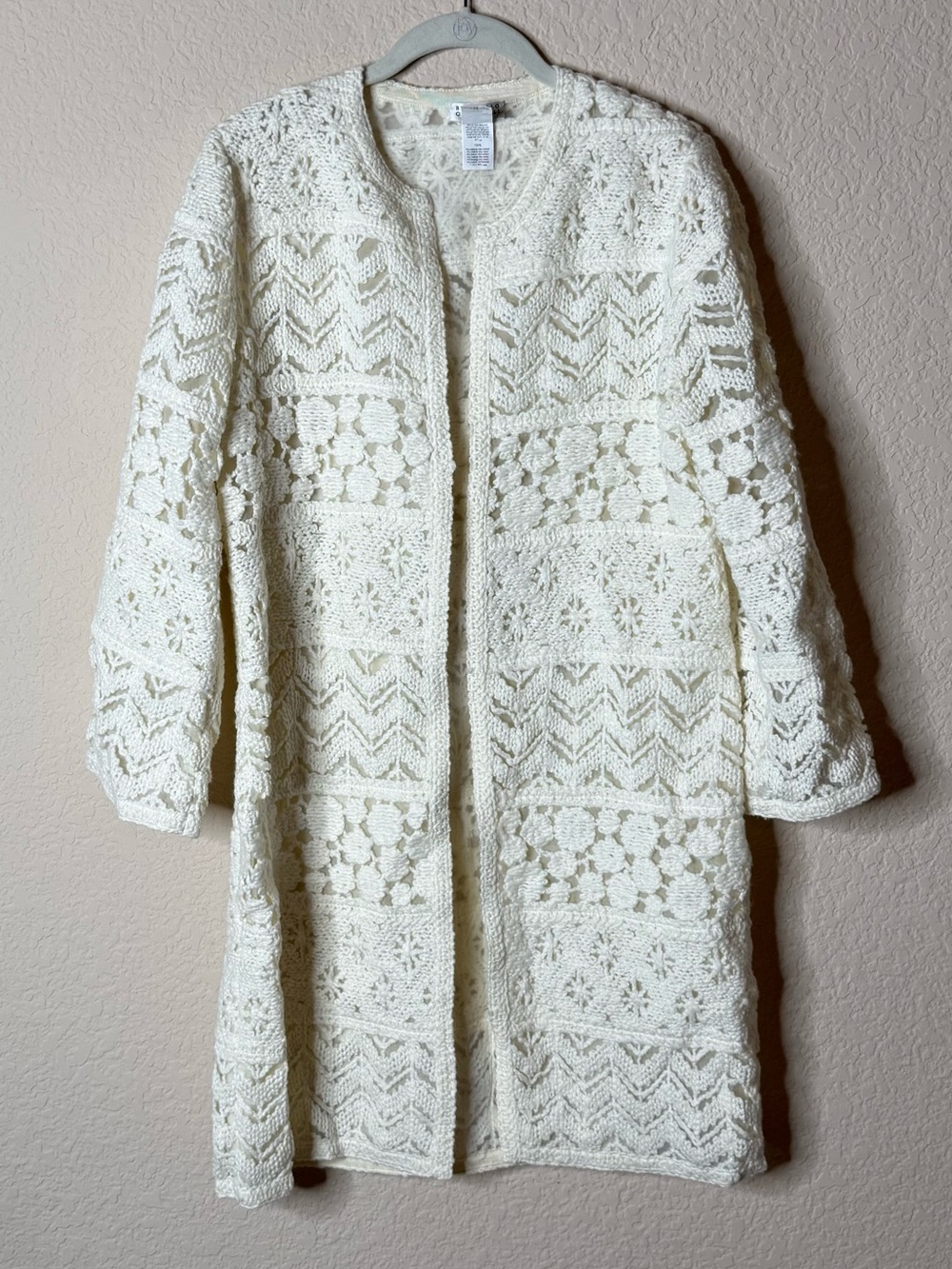 Brunello Cucinelli White Lace Crochet Long Jacket Size XS Cotton Linen Blend